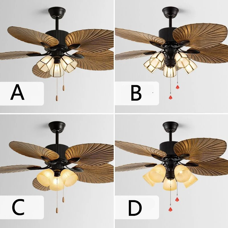 42/52 inch Asia Style New ABS Palm 5 Blade Remote Control Fancy Decorative Chandelier Light rattan Ceiling Fan