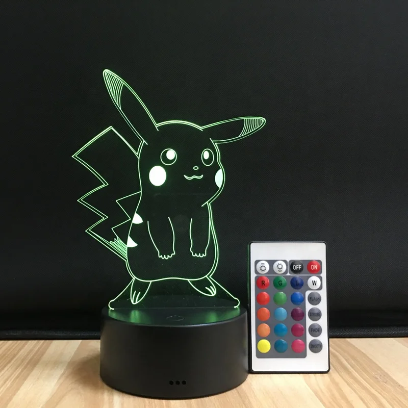 Покемон Пикачу 3d иллюзия ночник меняющая цвет лампа Покемон экшн-фигурка визуальная Иллюзия Светодиодная лампа