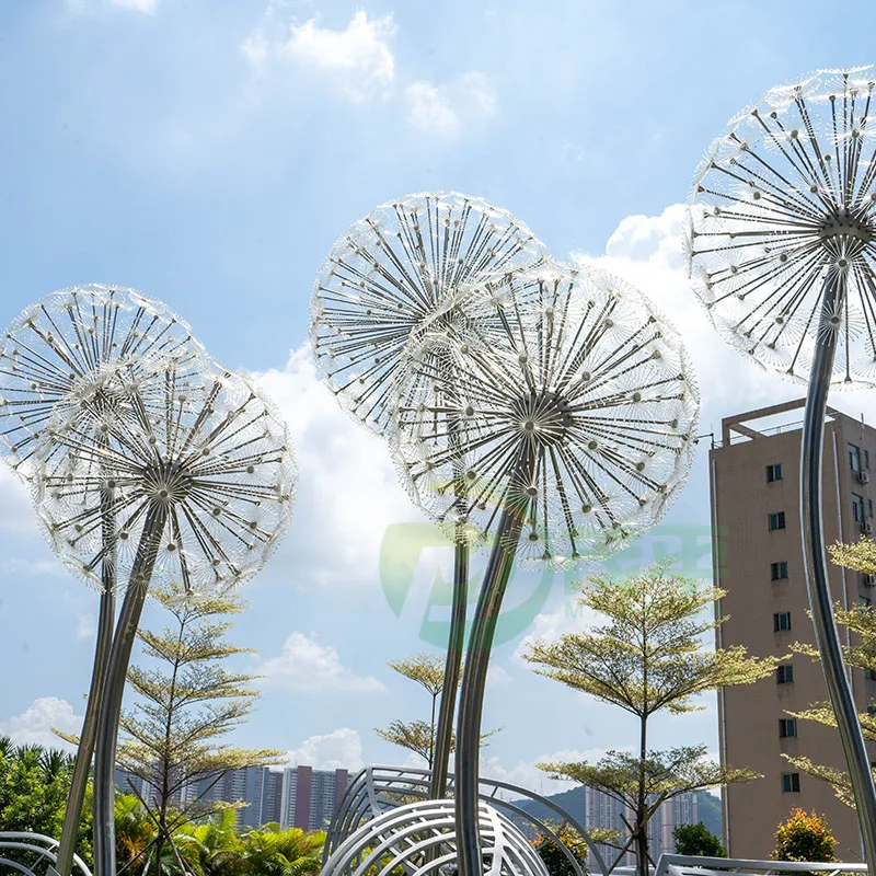 Outdoor Creative Sculpture Landscape Art Garden Square Decoration Metal Dandelion Stainless Steel Sculpture