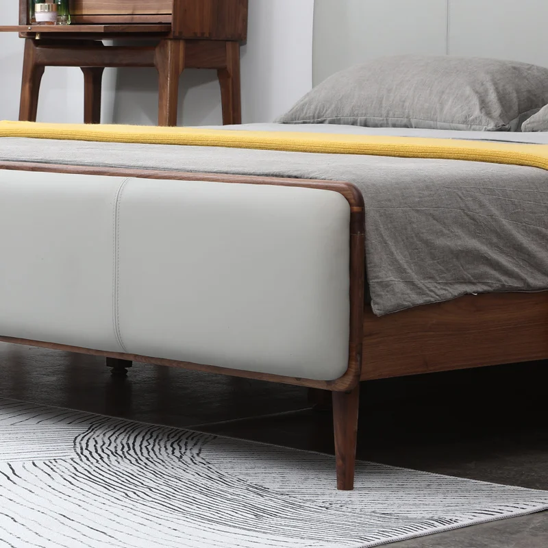 Custom furniture Nordic bedroom fashionable high-end leather walnut 1.8 m double bed