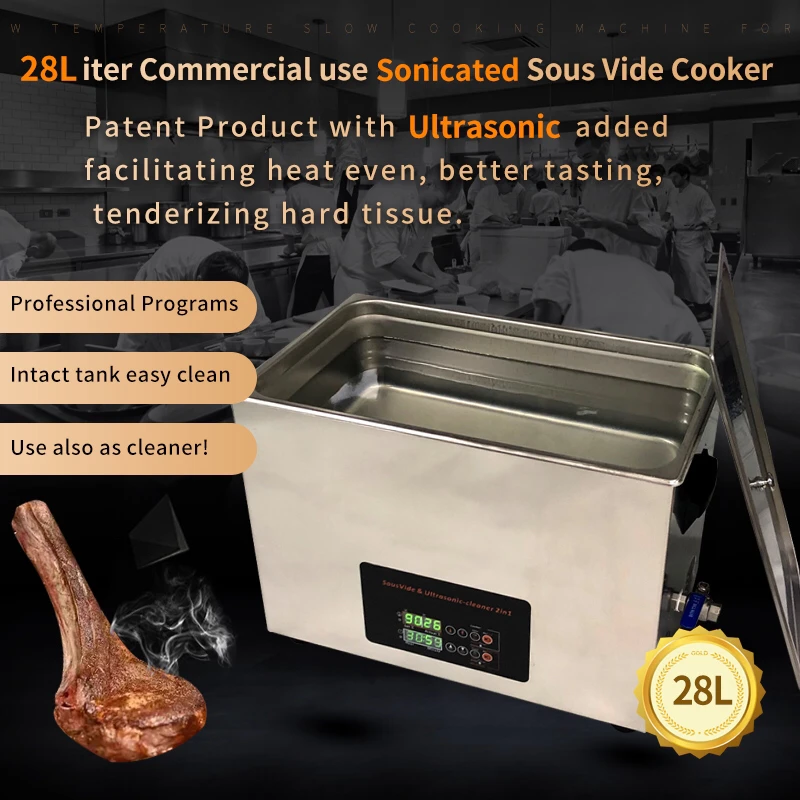 Molecular cuisine slow cook precise temperature with ultrasonic vibration 28L large size commercial kitchen use Sous Vide cooker