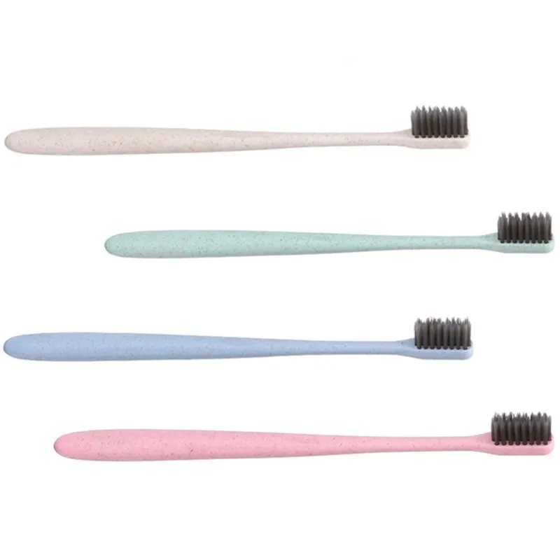 Straw Wheat Toothbrush Flat Handle Small Head Super Fine Bamboo Charcoal Soft Hair Adult Toothbrush Portable Casing Manufacturer
