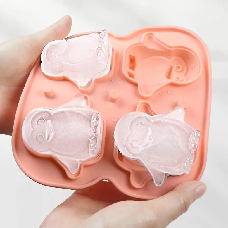 Penguin Ice Cube Mold, Fun Shape Ice Cube Tray, Make 4 Cute Penguin Ice Balls Silicone Ice Mold Chocolate Mold with Lid