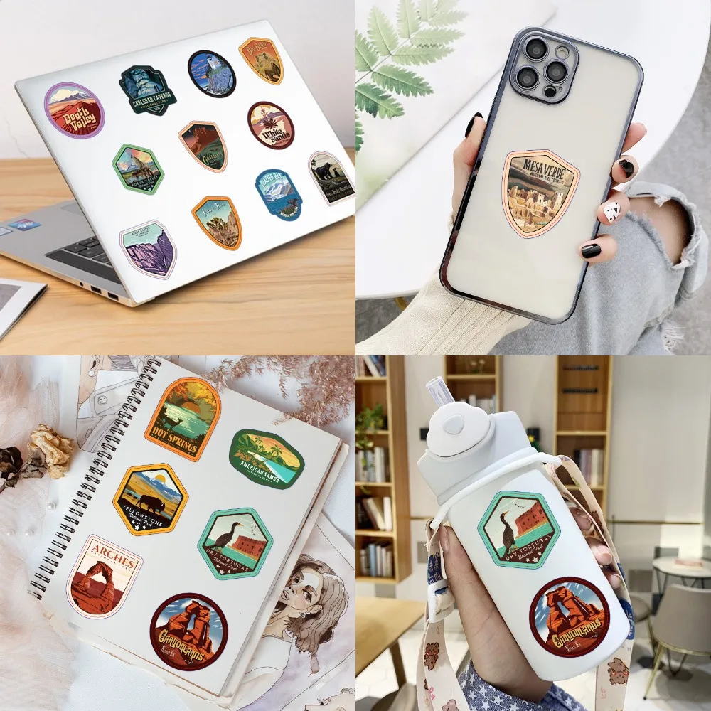 63 PCS United States National Park Stickers Nature Park Travel Transmirror Outdoor Creative Graffiti Stickers Favors & Decor