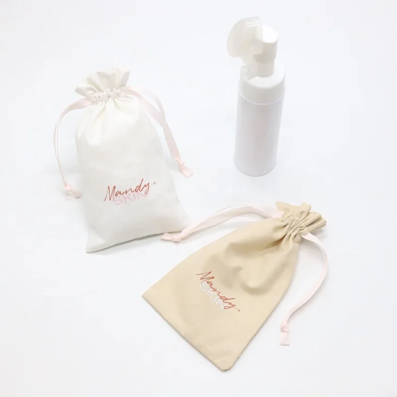 Custom Logo Printed Cotton Linen Gift Cosmetic Pouch Small Grey Drawstring Cotton Linen Perfume Bottle Dust Bag