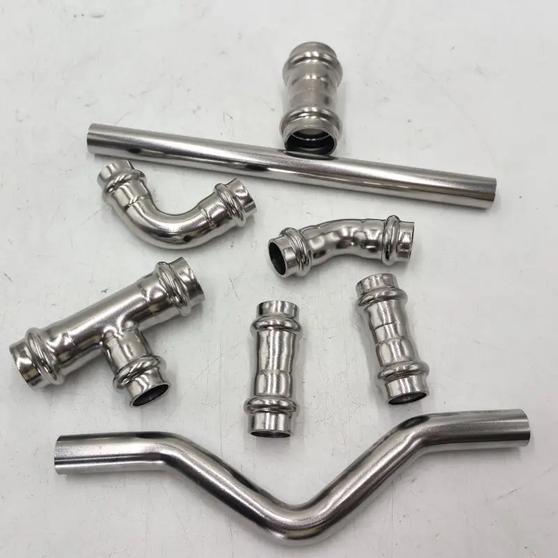15mm DVGW V-profile Press Plumbing Fittings elbow/tee/coupling/ pipe/bridge Stainless Steel 304/316L