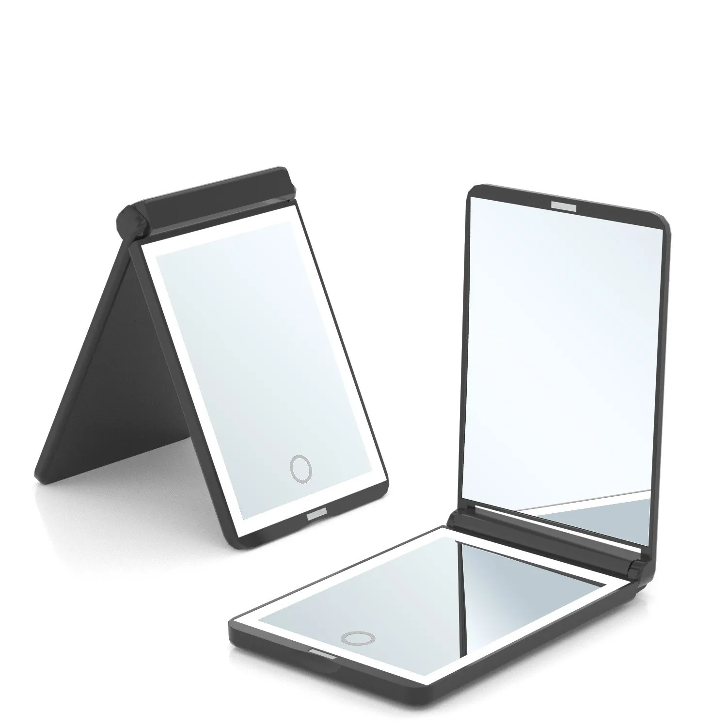 LED Makeup Battery Model 2 Times Magnification Double-Sided Mirror Portable Handheld Folding Cosmetic Mirror with 8 Lamp Beads