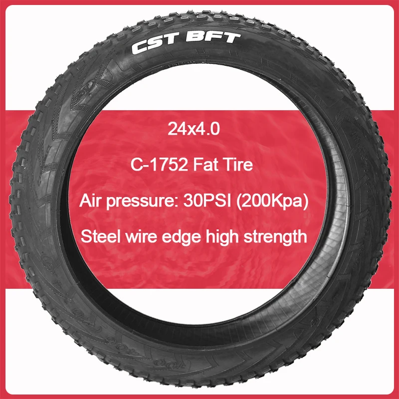 CST C1752 Snow Bike/ATV/Fat Bike Tire 20X2.4/20X4.0/24X2.4/24X4.0/26X2.25/4.0/4.8 27X2.4 30PSI Fat Bike Tire