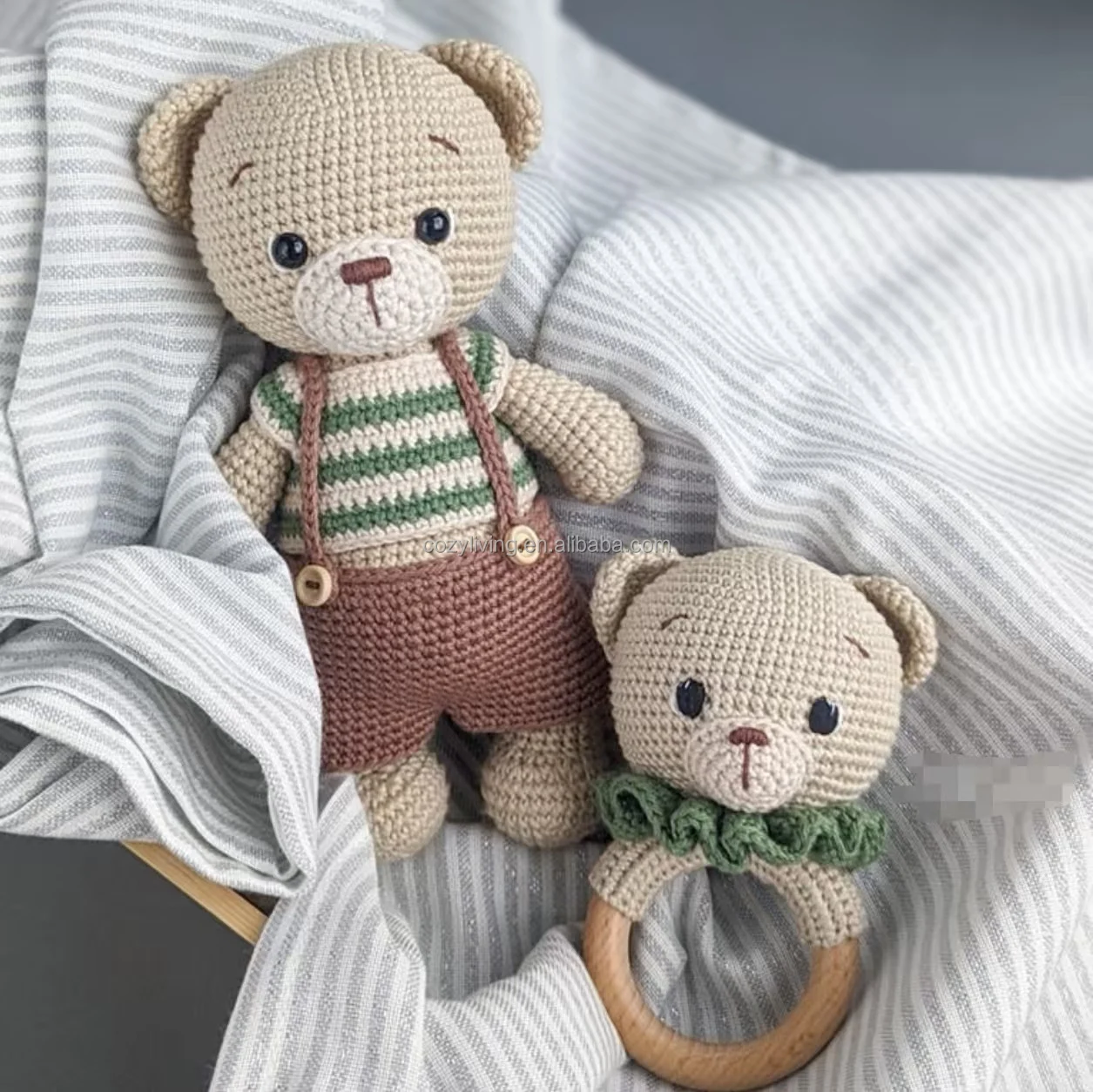 Amigurumi Customized Adorable Handmade Novelty Knitted  Crocheted Bear and Rattle for Kids Crafts Gift