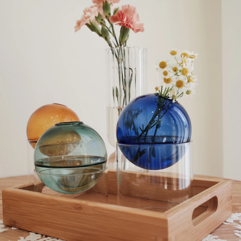 Wholesale home decor accessories colorful flower vases nordic glass flower vase