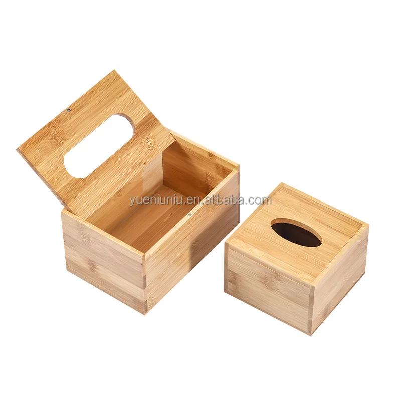 Wholesale square Bamboo Wooden Tissue Box Eco Friendly Durable Wood Tabletop Holder Boxes for Paper and Tissues Minimalist
