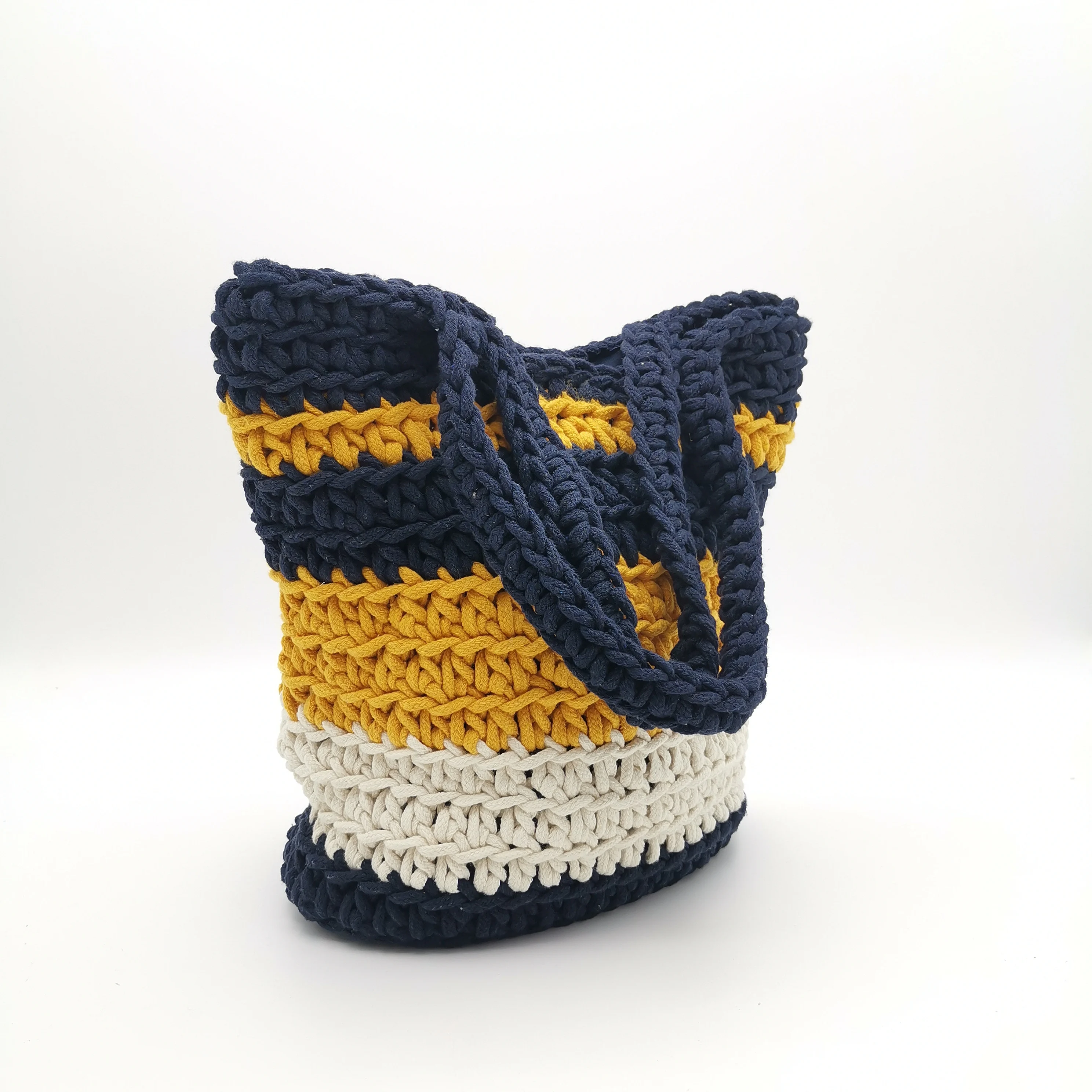 stripe handmade knitting crochet straw bags cotton rope woven bags