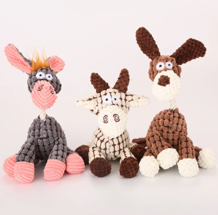 Оптовая продажа, товары для домашних животных, игрушки для собак в форме осла, плюшевая игрушка для собак с веревкой, плюшевые игрушки для собак XK0010