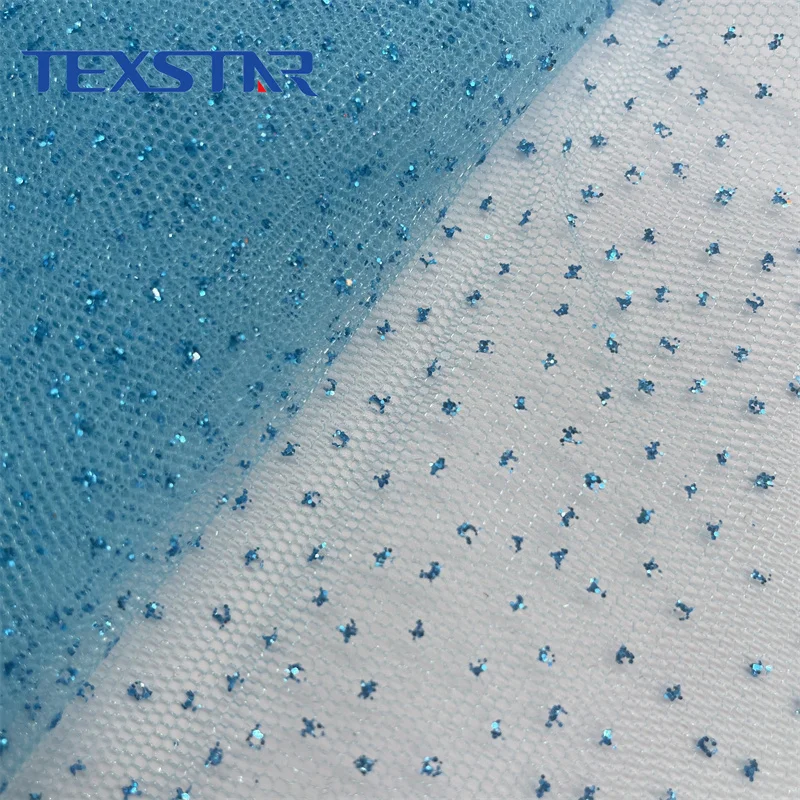 Shiny Polyester Tulle with Glitters Mesh Fabric for Wedding Dress