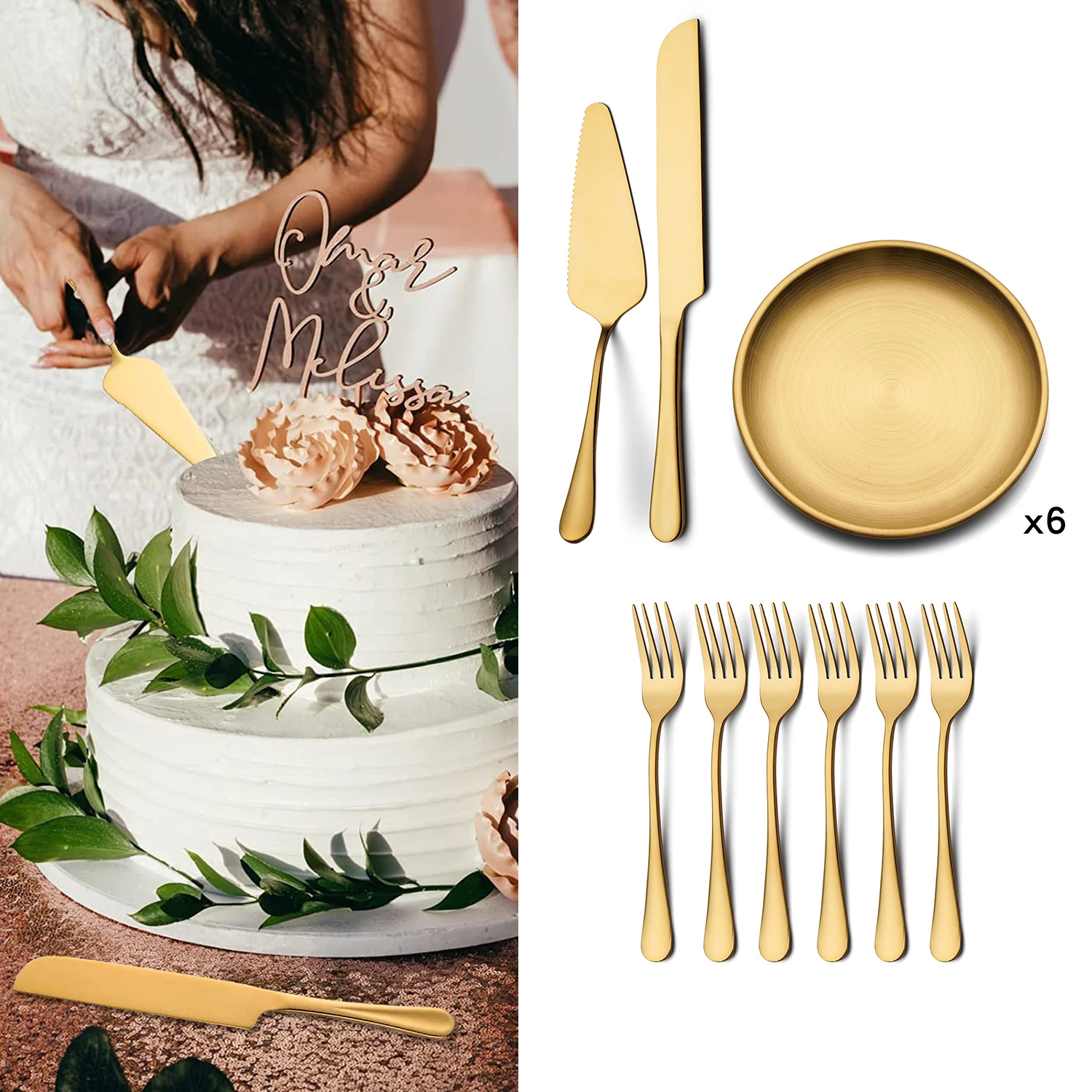 Stainless Steel Cake Tools Wholesale Pizza Cheese Cutting Knives Baking Party Boho Wedding Gold Cake Knife And Server Set