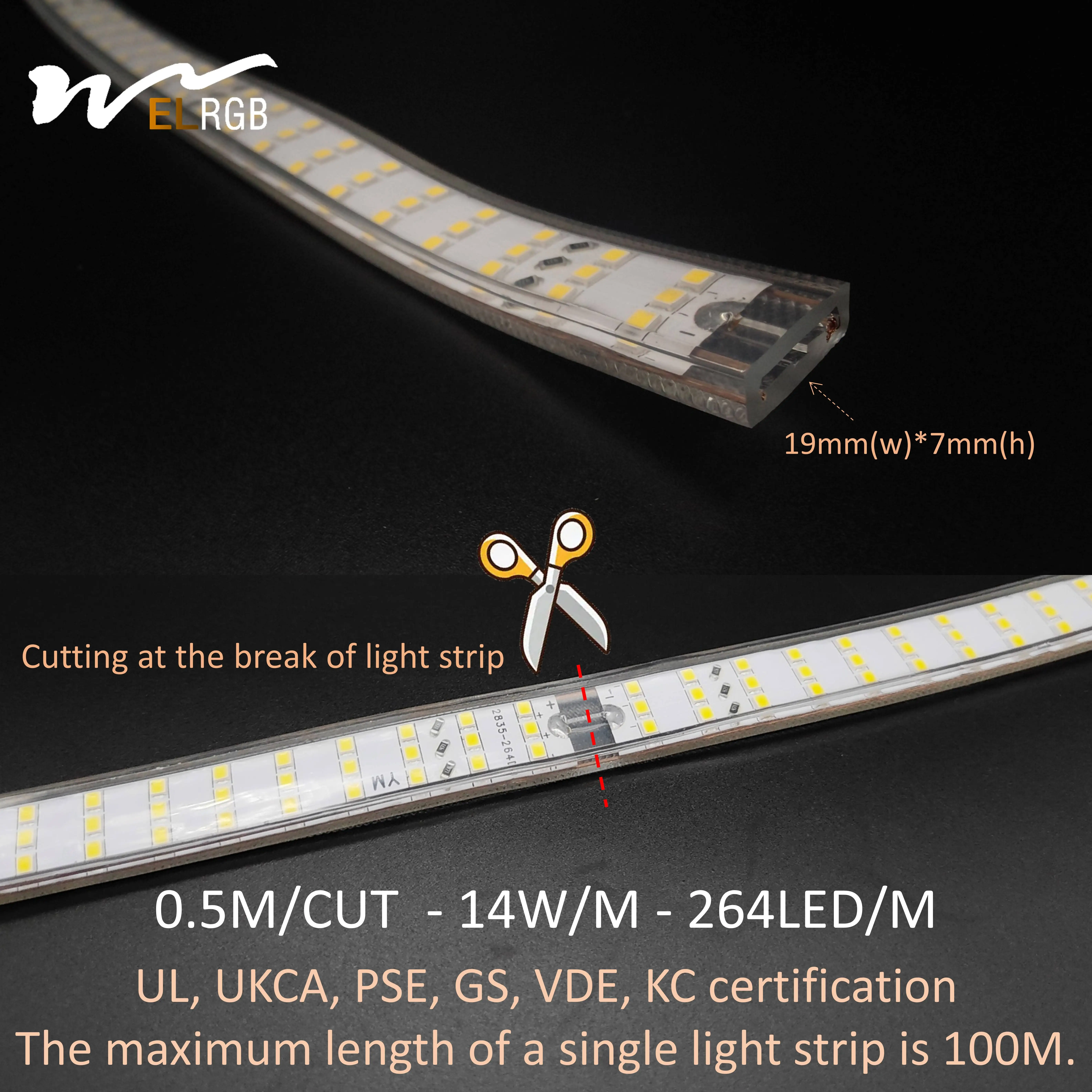 3-Row celling led light stripe 264 LEDs/m decorative outdoor led light strip waterproof