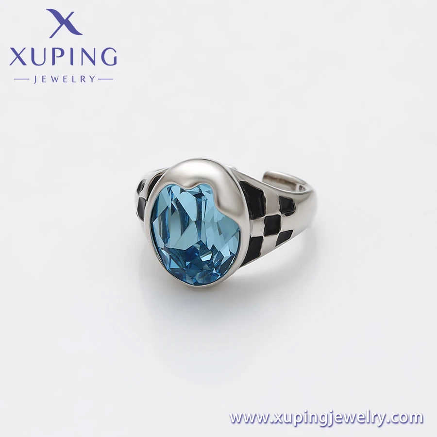 X000694022 Xuping Jewelry fashion ladies jewelry elegant luxury cool daily simple man unisex resizeable big blue crystal ring