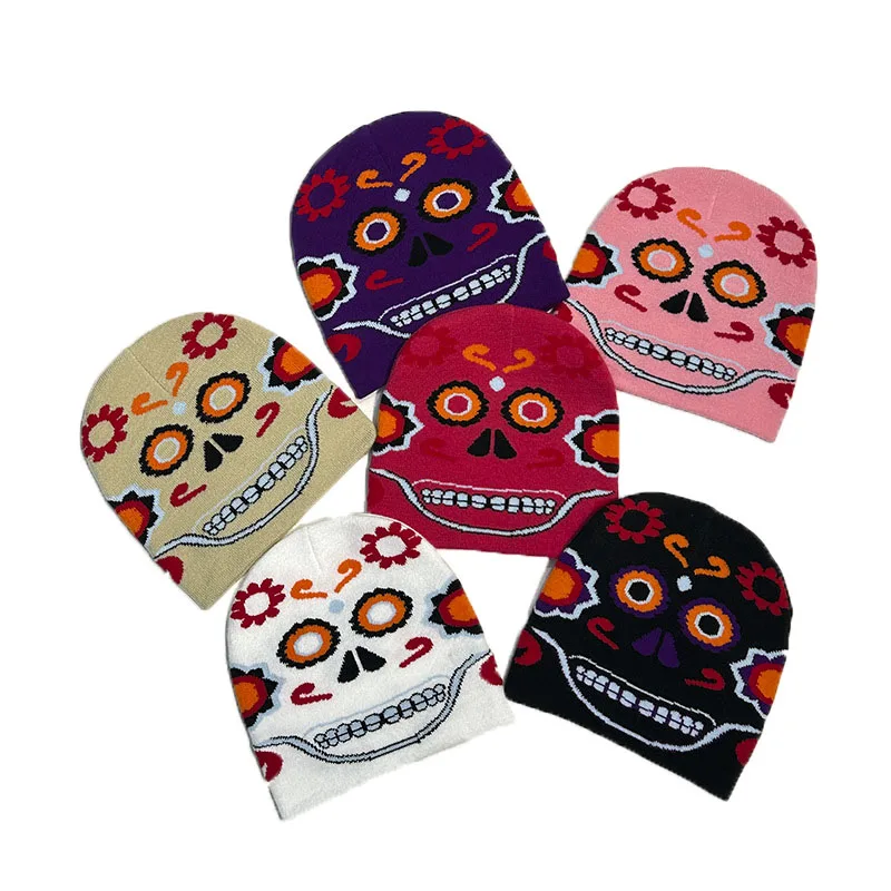 Custom Logo All-Over Print Designer Unisex Pattern Jacquard Mohair Knit Winter Brimless Beanie Hat