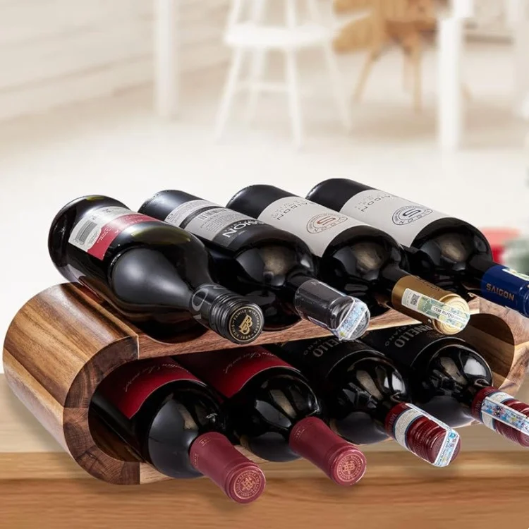 Rustic Acacia Wood Wine Rack Bottle Holder Stand Storage Countertop Tabletop