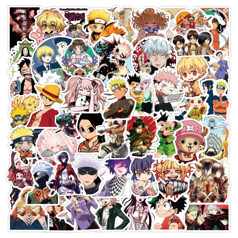 50pcs Waterproof Mixed Anime Stickers Custom Vinyl Die Cut Mobile Water Bottle Sticker Luggage Laptop Japanese Cartoon Stickers