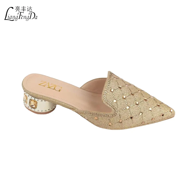 Pointed Toe Ladies Heeled Shoes Women Sandal Design Shiny Jelly Rhinestone 2024 New Luxury Office Wedding Bridal Grace PVC PU