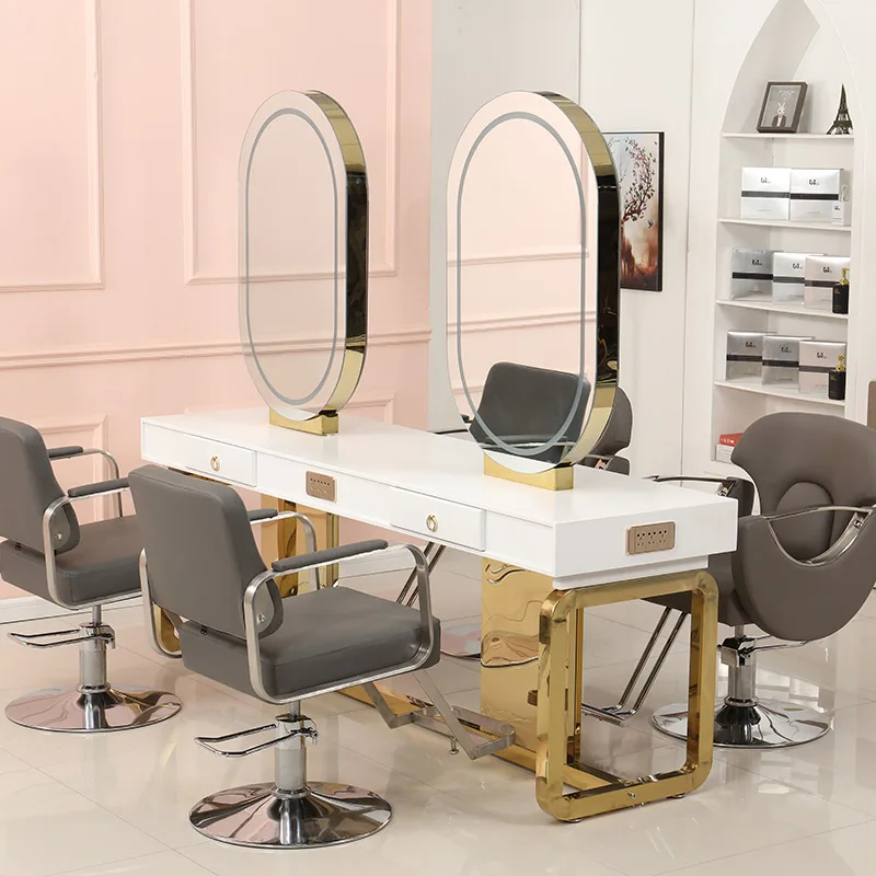 Wholesale Good Price Beauty Salon Oval Desktop Barber Salon Mirror With Led Lights Equipment Styling Mirror Glass Framed