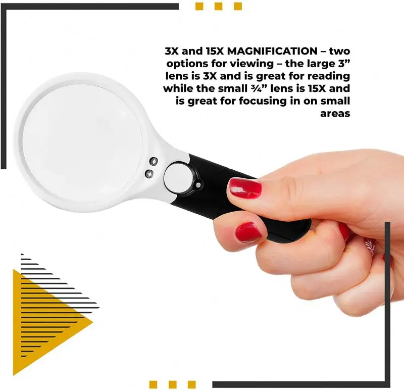 Free Sample ABS Handle 3 LED dia. 75mm  3X 15X 45X  Magnifying Book Reading Jewelry Magnifier Magnifying Glass Led Light