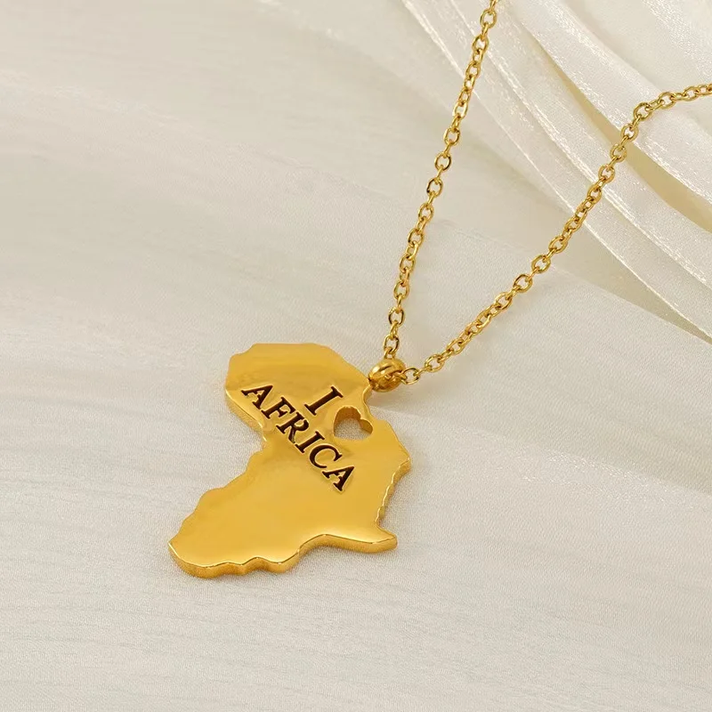 European And American Ethnic Style Africa Map Necklace Fashionable Statement Stainless Steel 18k Gold Map Pendant Jewelry Women