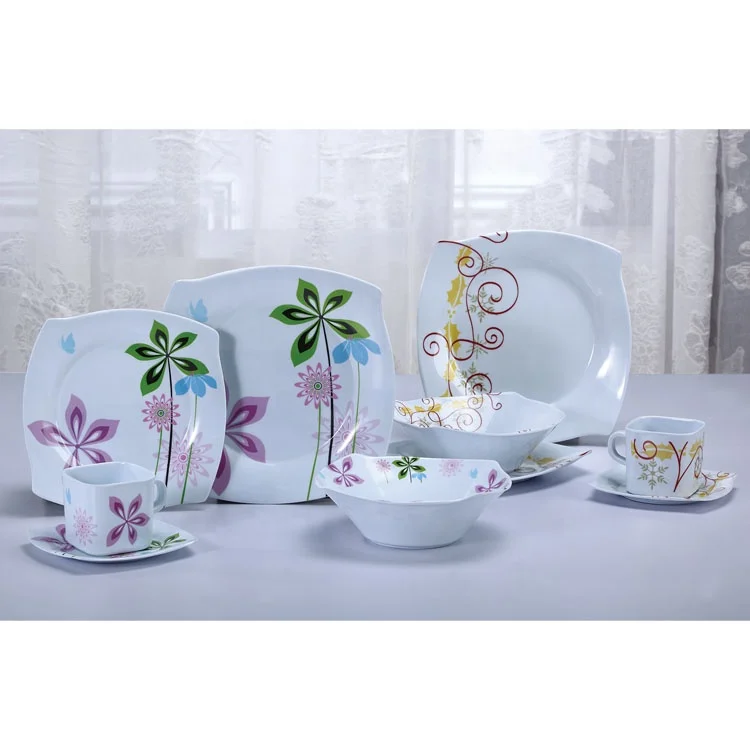 Top Quality Floral Pattern 10Pcs Square Plastic Dinnerware Sets