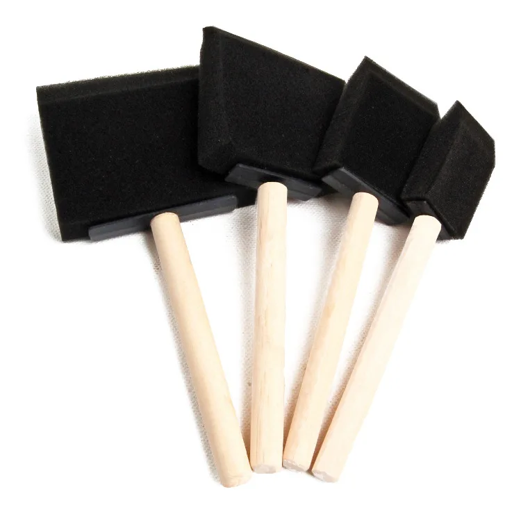 Paint Brush 4Pcs Durable Lightweight Foam Sponge Wood Handle Paint Brush Set for Acrylics Stains Varnishes Crafts Art
