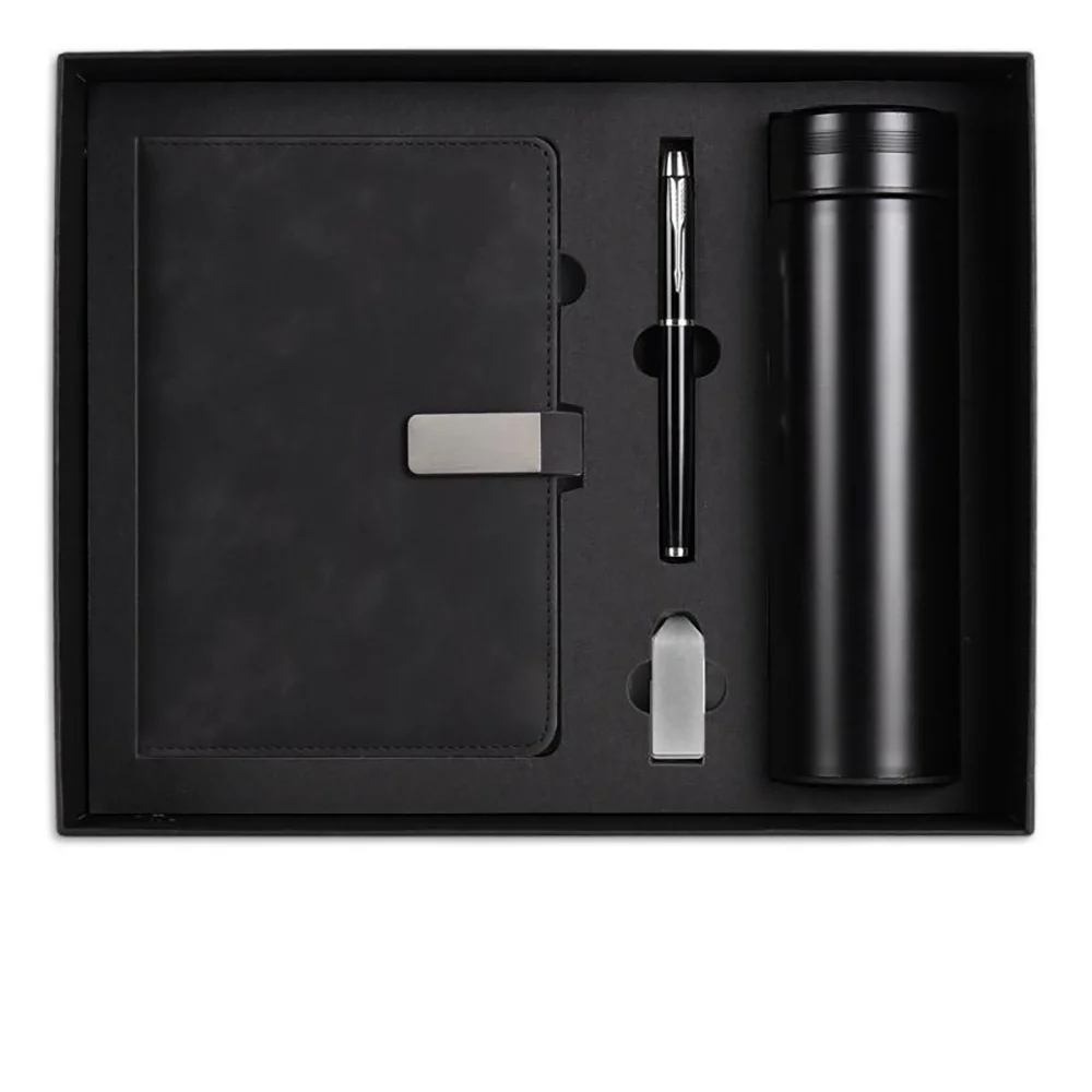 luxury gift box packaging a4a5 tumbler notebook leather cover with gift box corporate logo custom white notebook set