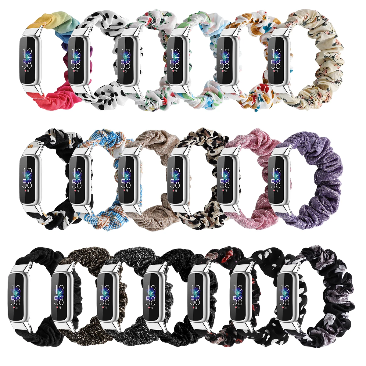 Charm Scrunchie Elastic Watch Polyester Band Hair Stretchable Solo Loop Strap for Fitbit Luxe Watch