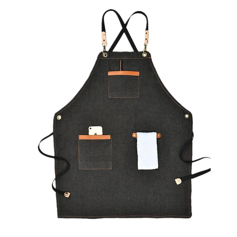 Adjustable Customized Straps Cross Back Canvas Chef Apron for Men Women Chef Cooking Kitchen Aprons Polyester All-season