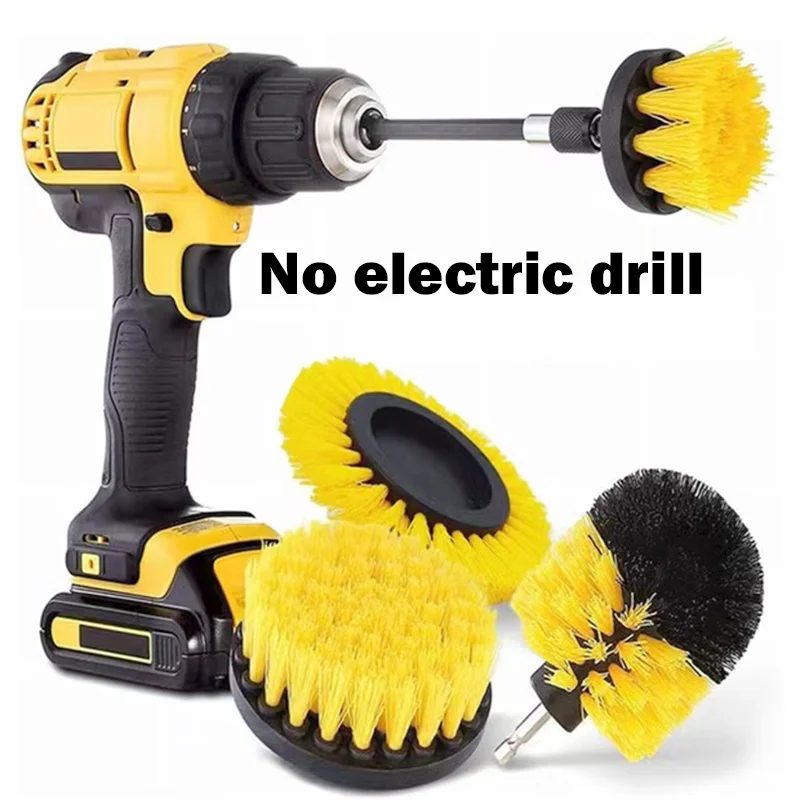 Electric Cleaning Brush Set of 4 Electric Drill Cleaning Floor Tile Car Wash Brush Multifunctional Kitchen Brush with Long Rod 1