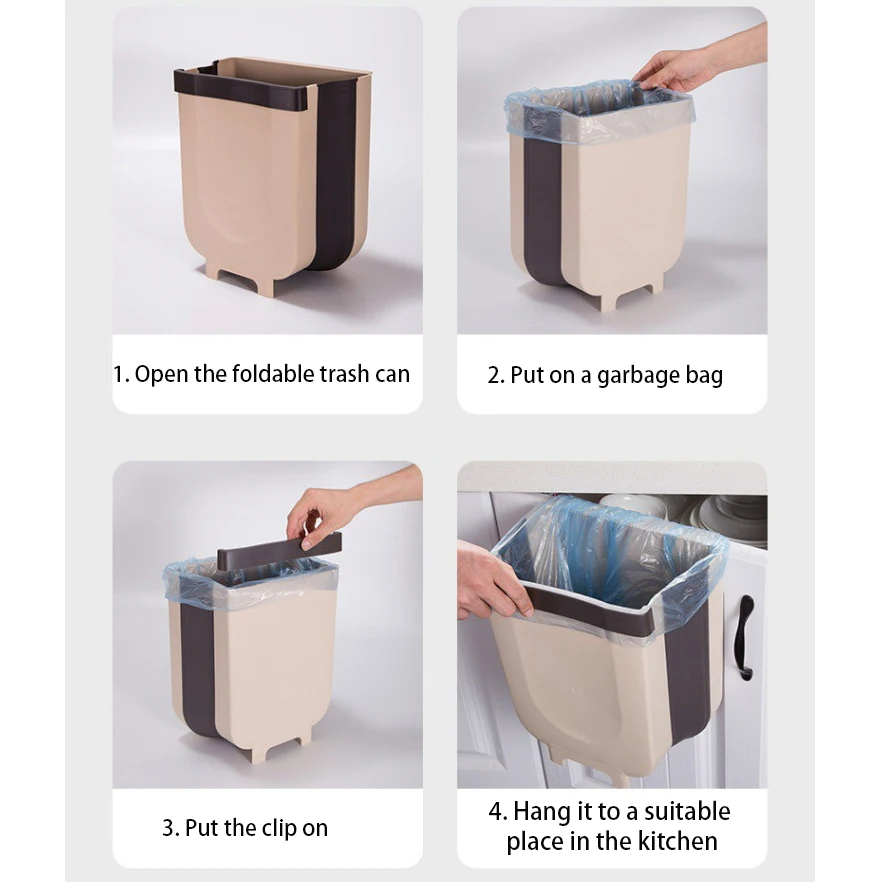 2 Sizes Modern Folding Wall Mounted Waste Bin Creative Kitchen Cabinet Door Collapsible Hanging Kitchen Trash Can