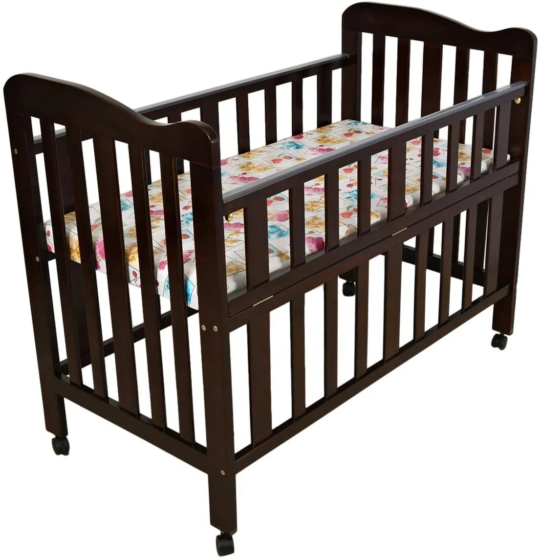 
Factory Direct Selling Baby Crib and Mattress with Wheels, Dark Brown 