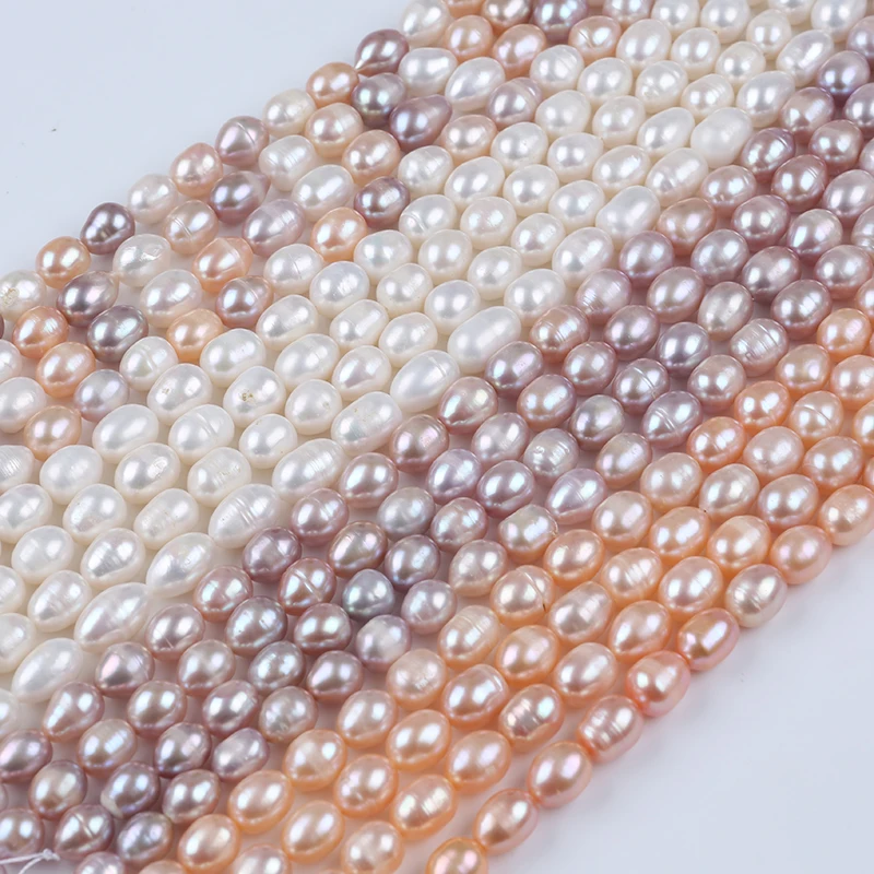 8-9mm A Natural White Pink Purple Loose Beads Real Freshwater Rice Pearl Strand for jewelry making