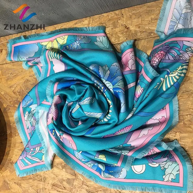 Custom design floral 100% silk satin scarf