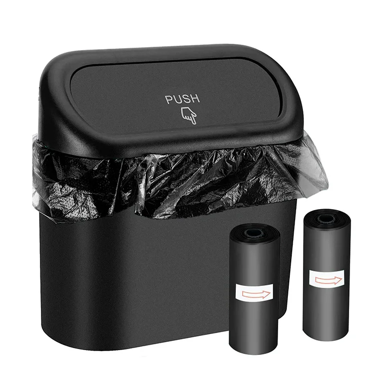 Mini car trash can vehicle car garbage bin with lid and trash bag universal storage for front back seat YT9020