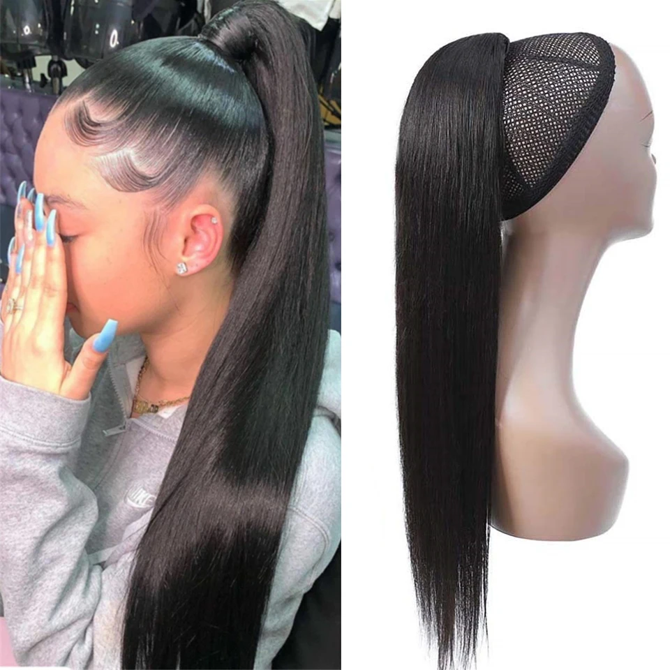 Unprocessed Natural Human Hair Ponytail Extension 100g Full Ponytail Wig Brazilian Hair Clip Ponytail Black colors