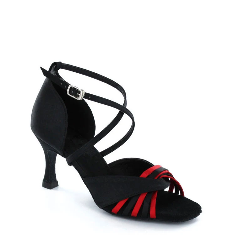 
New style girls lady black red satin practice latin ballroom dance shoes wholesale 