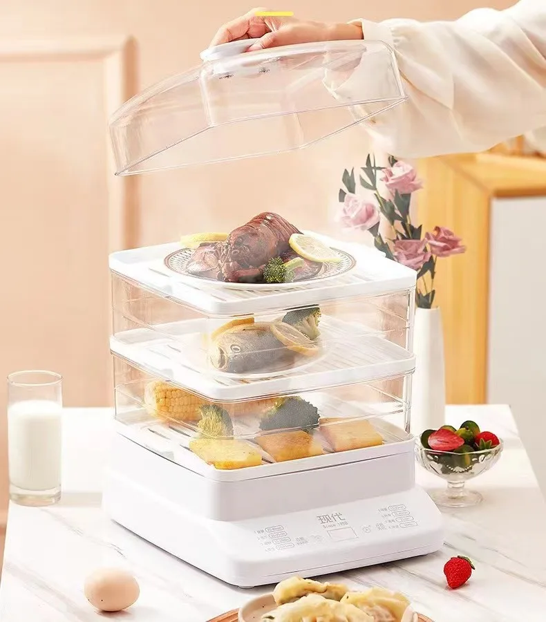 3 Layer Digital Food Steamer Folding Food Steamers Electric Carton White PP Plastic Digital Control Mini Electric Noodle Steamer