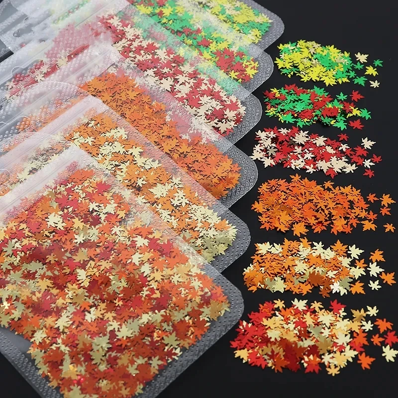 Wholesale Solvent Resistance Sequin Colorful Maple Leaf Shape Glitter for Nail Art Decoration