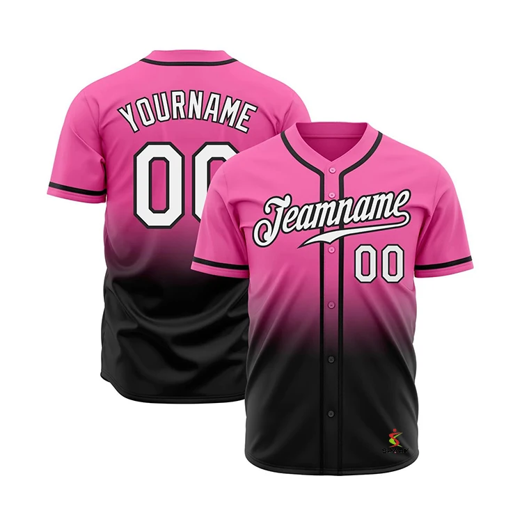 Custom Baseball Jersey Design Men Sublimated Black And Pink Striped Embroidered Baseball Jersey