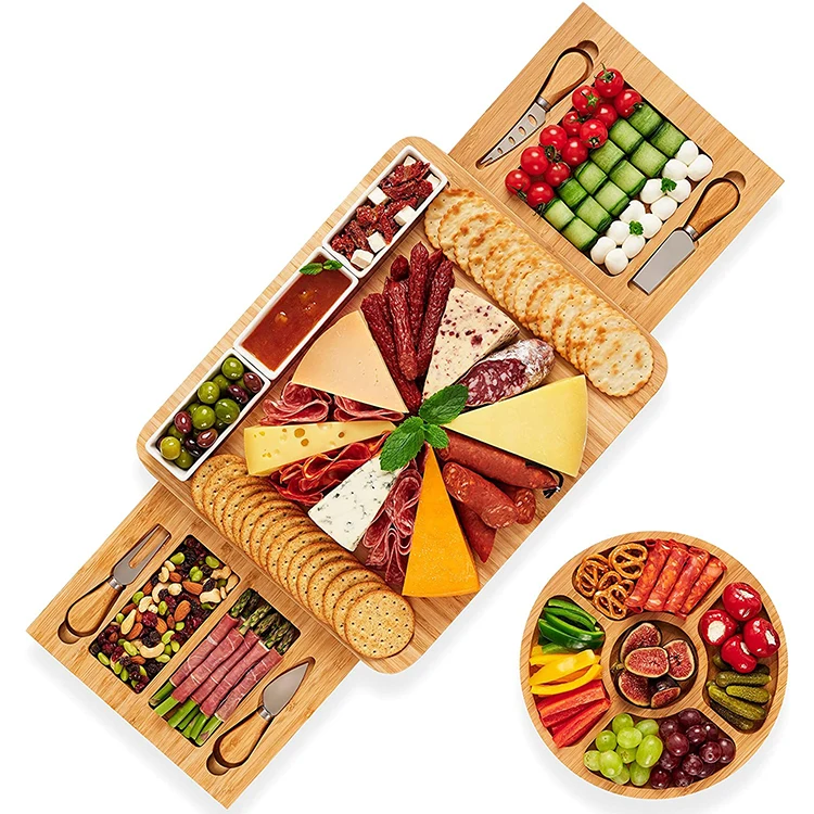 Latest Styles Best Gift Bamboo Cheese Cutting Board Drawer Charcuterie