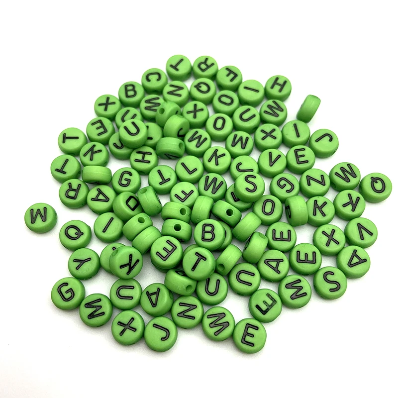 Fashion Jewelry Making 4*7mm Green Black Flat Round Acrylic Plastic Alphabet Letter Beads
