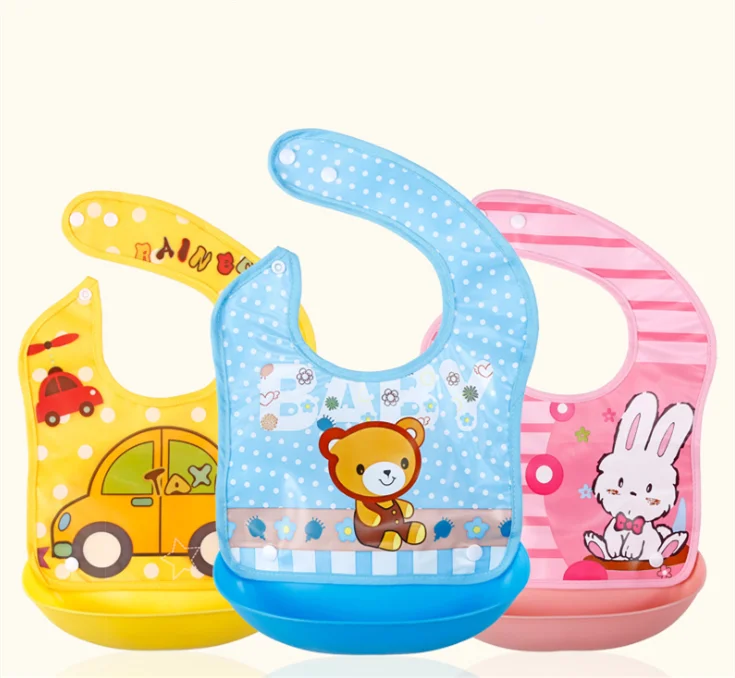 Baby child three-dimensional removable bib waterproof bib disposable wash towel EVA  silicone rice pocket