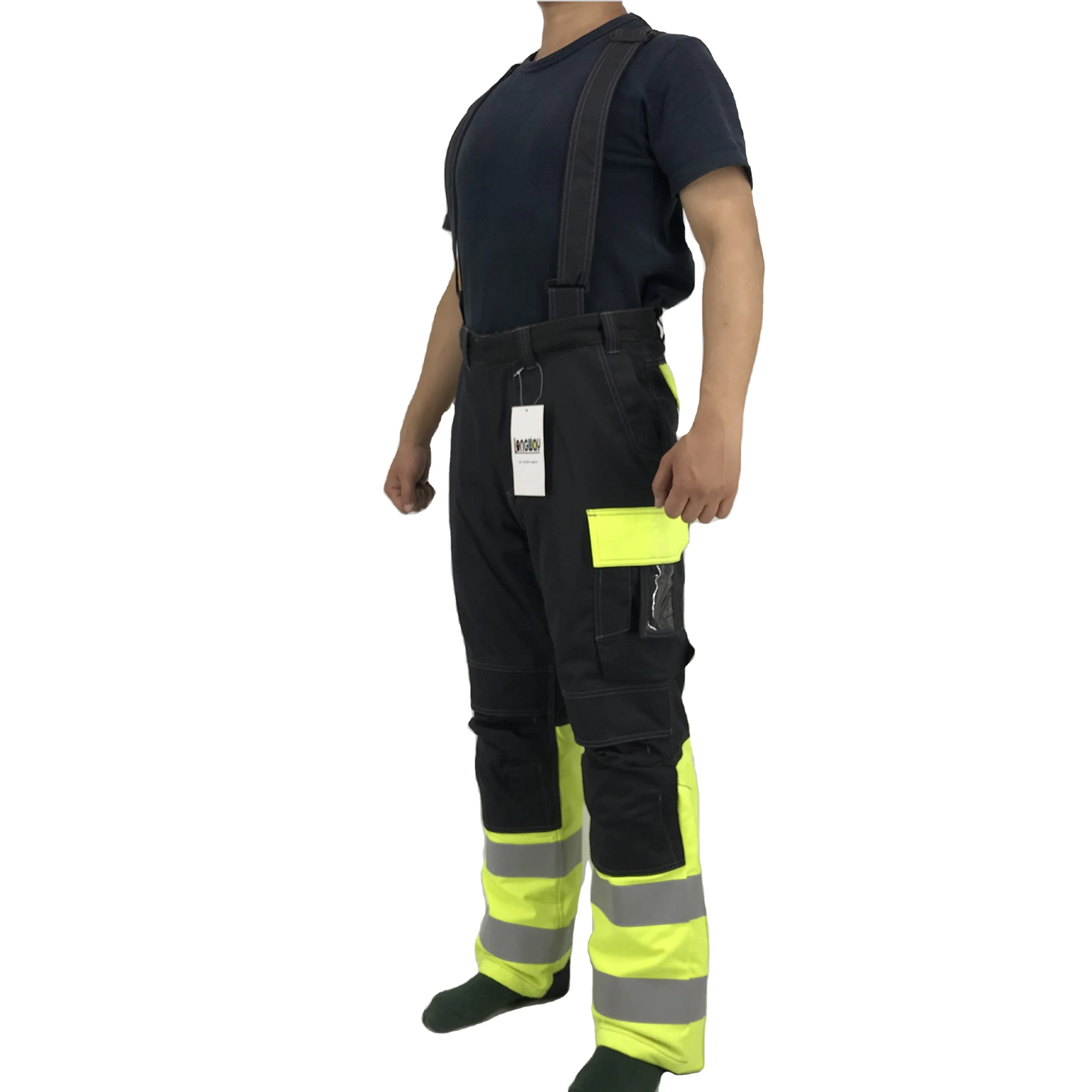 Hi-vis reflective cargo bib pants overalls suspenders work wear with  flame proof coating