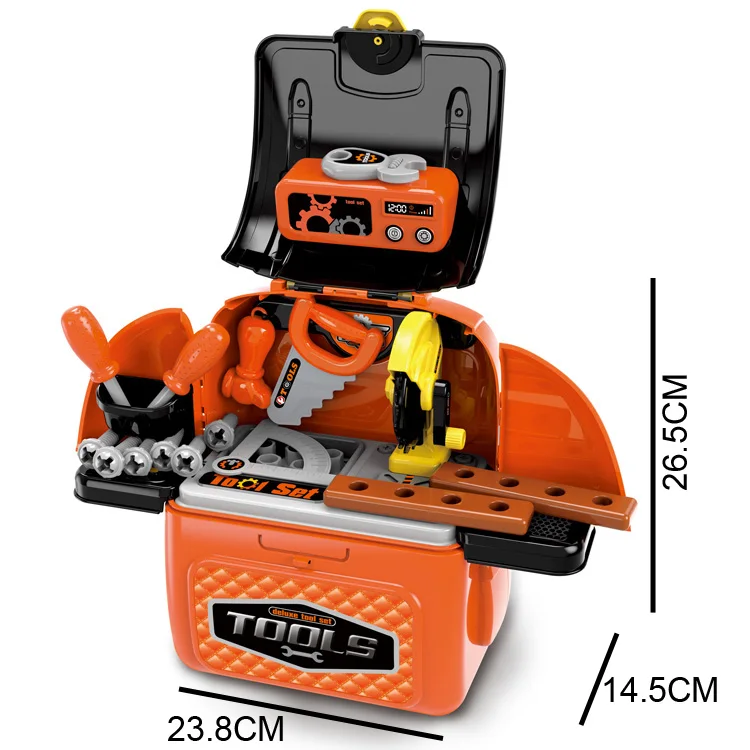 Hot sale 2 In 1 Kids Plastic Tool Set Toy Bag Pretend Play Set Backpack Tool Toy For Boys