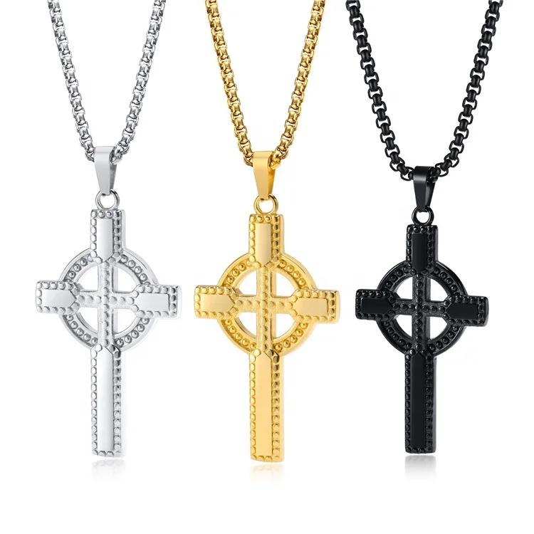 Stainless Steel Vintage Viking Celtic Cross Pendant Necklace Gold Cross Necklace For Men